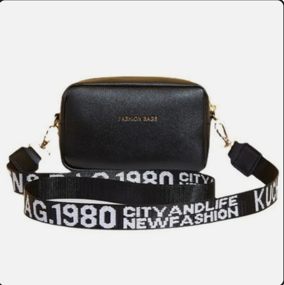 Square Mini Black Crossbody Bag with Logo Strap NEW - Picture 2 of 10